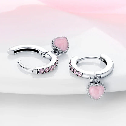 Earrings For Womens 925 Silver Color Pink Rainbow Horse Bear Bee Double Hoop Earrings Fine Engagement Anniversary Jewelry Gifts