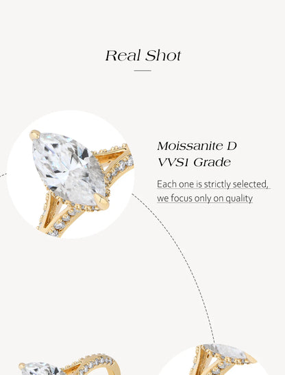 Exquisite Marquise Cut 2CT Moissanite Rings 925 Silver 18K Gold Plated Wedding Engagement Ring for Women Luxury Jewelry