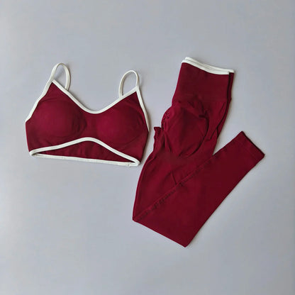 Women 2pcs Sport Sets Gym Push Up Yoga Pants Hollow Back Fitness Bras Workout High Waist Leggings Seamless Tights  Gym Set Suit