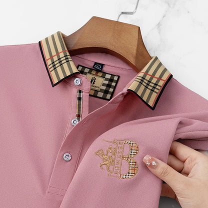 Summer novel men's high-end lace collar B-shaped short sleeved polo shirt, comfortable and casual business T-shirt