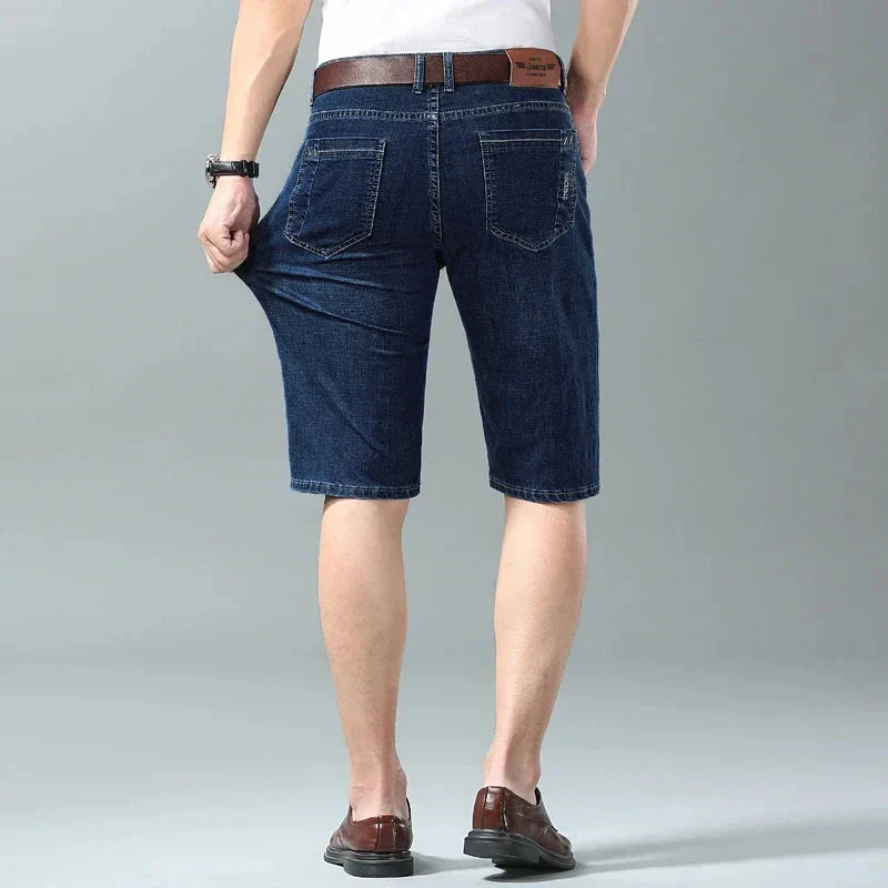 Summer Men Denim Shorts New Style Thin Embroidery Business Casual Straight  Short Jeans Male Brand Clothing Black Blue