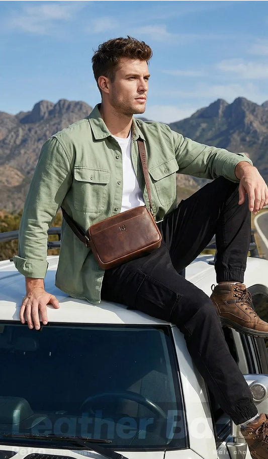 Crazy Horse Leather Men's Fashion Bag New Large-capacity Single Shoulder Cross-body Bag With Casual Men's Bag
