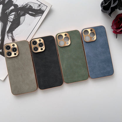 Leather Phone Case For Iphone 13 11 12 14 15 16 ProMax Plus Electroplated Frame Lambskin Phone Shell For IPHON13 14 15 16 Promax