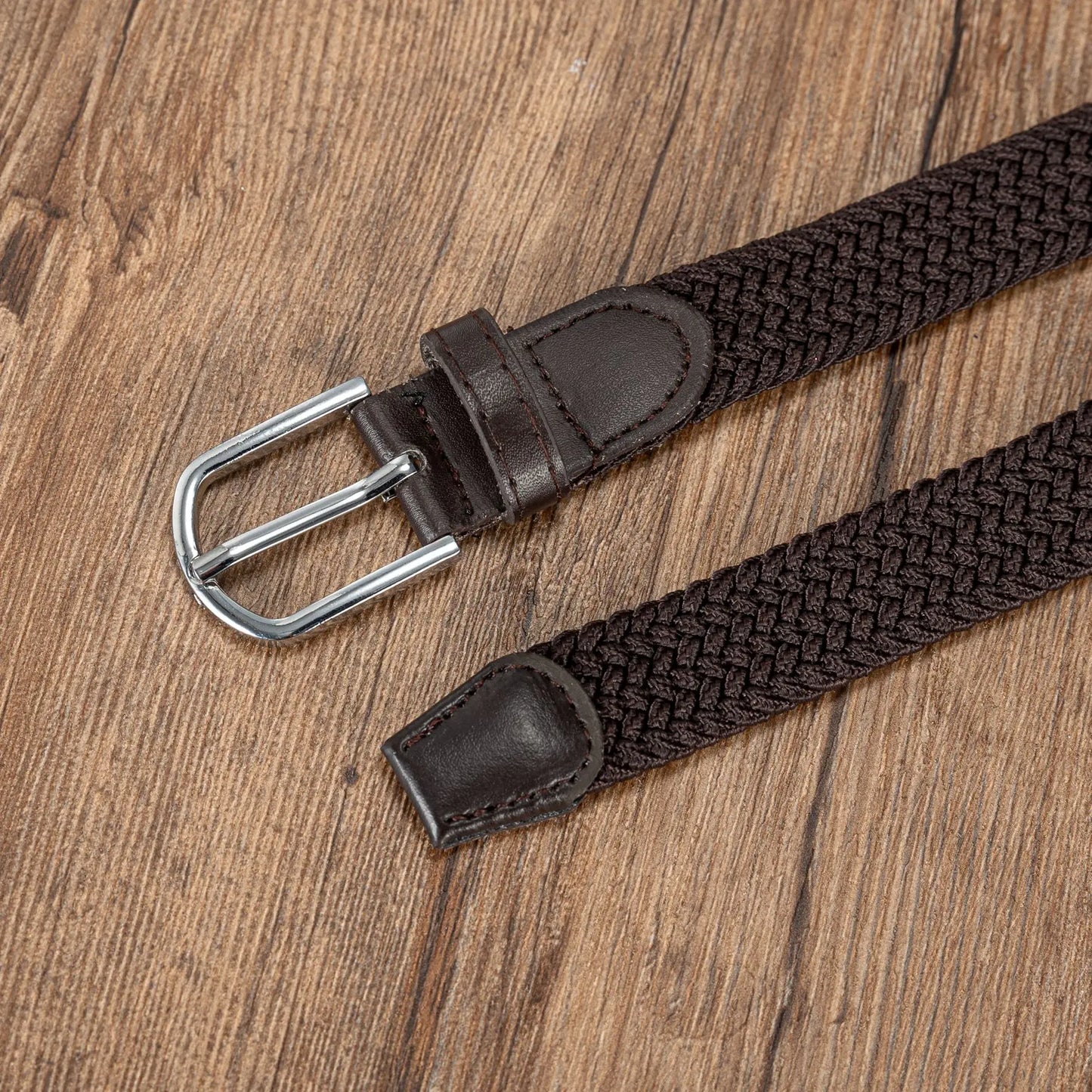 Woven elastic holeless needle buckle belt fashion belt