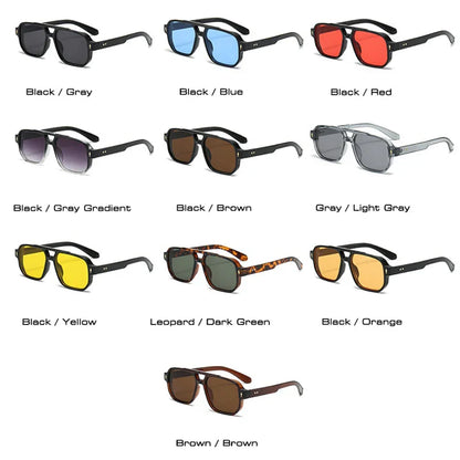 Vintage Double Bridges Men Square Sunglasses Fashion Clear Ocean Lens Eyewear Women Trending Rivets Sun Glasses UV400