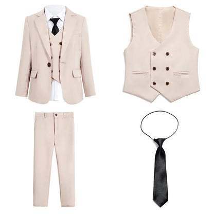 Champagne Solid Suit Set for Kids for Wedding Party, Graduation, Communion, Back-to-School  Chidren Tuxedo Set 4 Pcs Suits