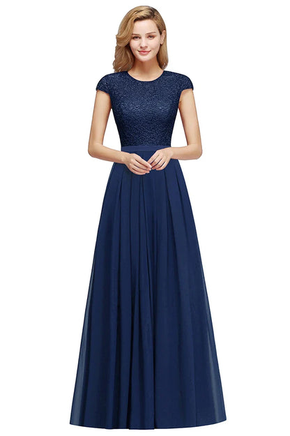 Navy Blue Evening Dresses Elegant A Line Chiffon Lace Women Formal Wedding Guest Prom Party Gowns Robe De Soirée