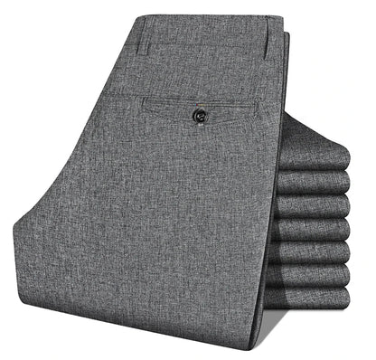 Male Spring Summer Casual Straight Pants Artificial Linen Business Casual Pants Mid Aged Men's Trousers
