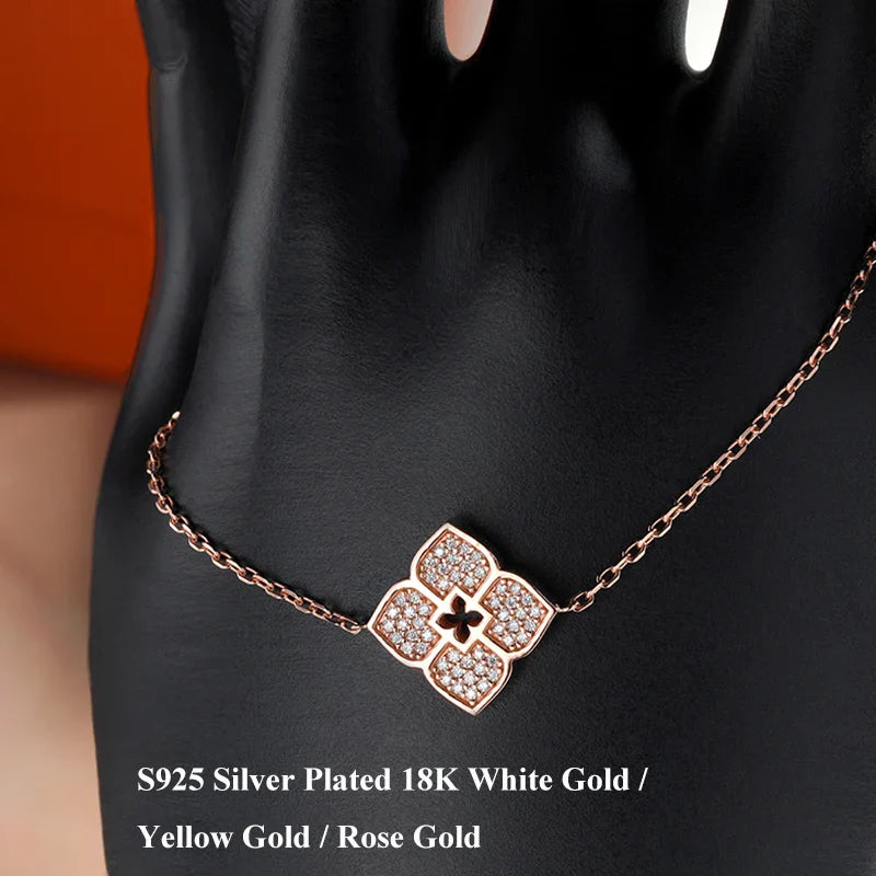 Lucky Clover Full Moissanite Link Bracelet Women S925 Silver Pear Cut Lab Diamond Bridal Adjustable Dainty Hand Chain Gift
