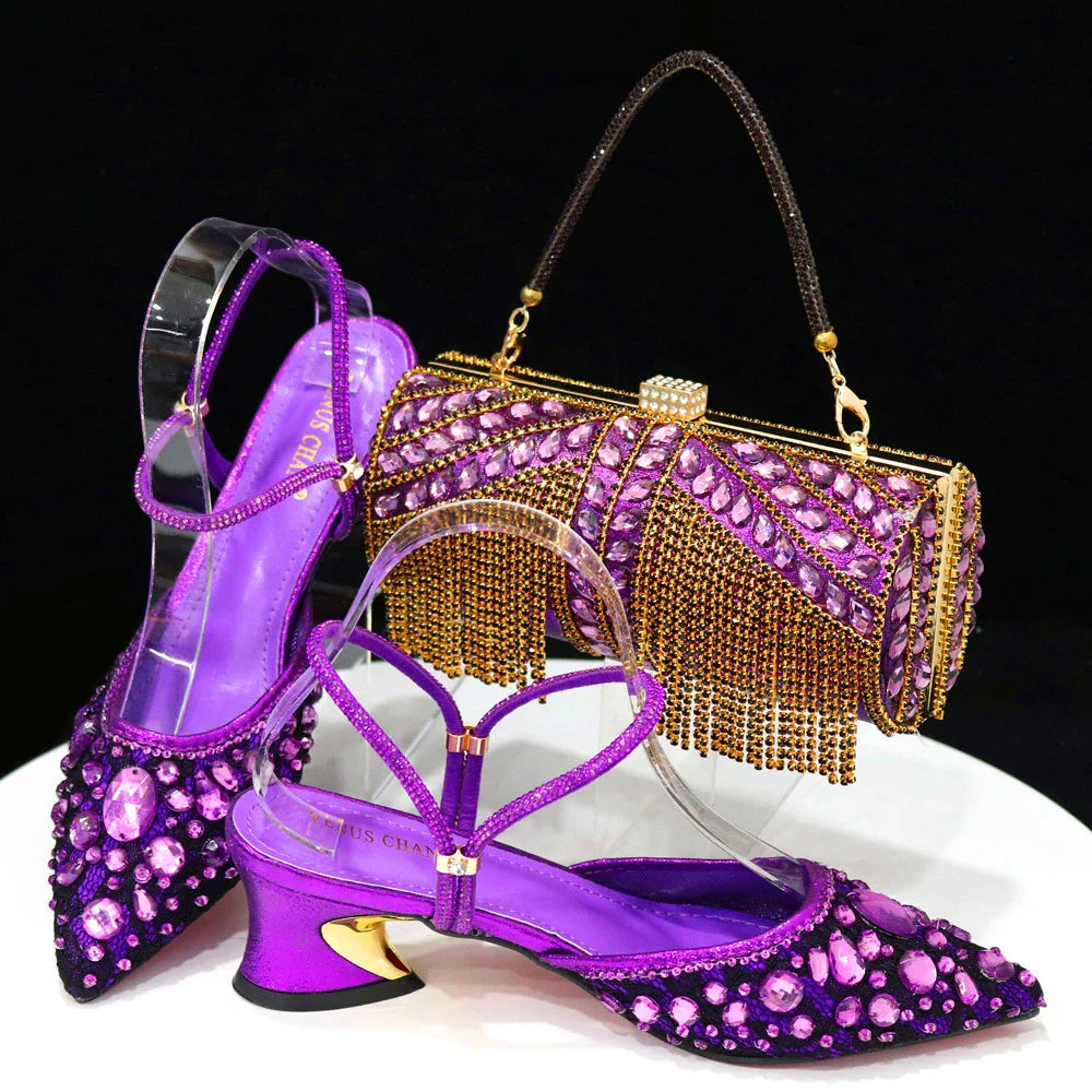 Newest INS Style Lace Elegant High Heels Pointed-Toe Nigeria Popular Design African Ladies Shoes And Bag Set