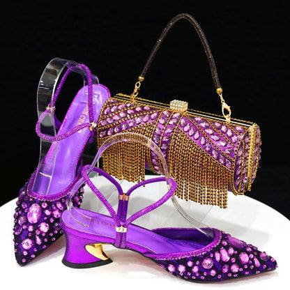 Newest INS Style Lace Elegant High Heels Pointed-Toe Nigeria Popular Design African Ladies Shoes And Bag Set