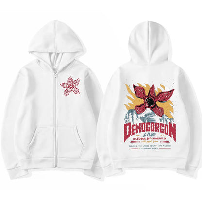 Eddie Munson The Demogorgon Zipper Hoody Men Women Cannibal Flower Monster Print Jacket Pullover Sweatshirt Oversized Streetwear