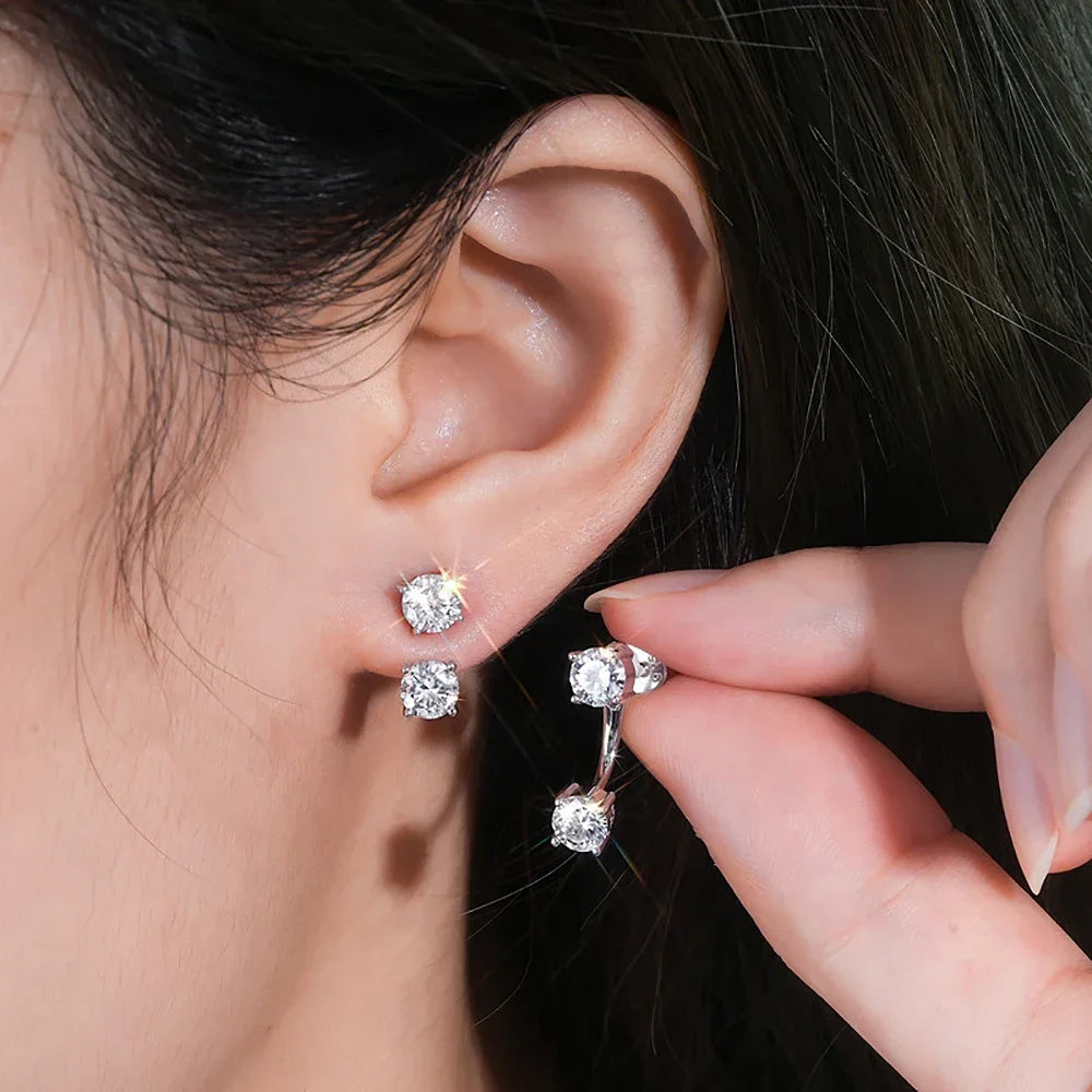 Moissanite Stud Earring with Certificates 925 Silver Lab Diamond Drop Earring 2-wearing Style Detachable Earcuff for Women