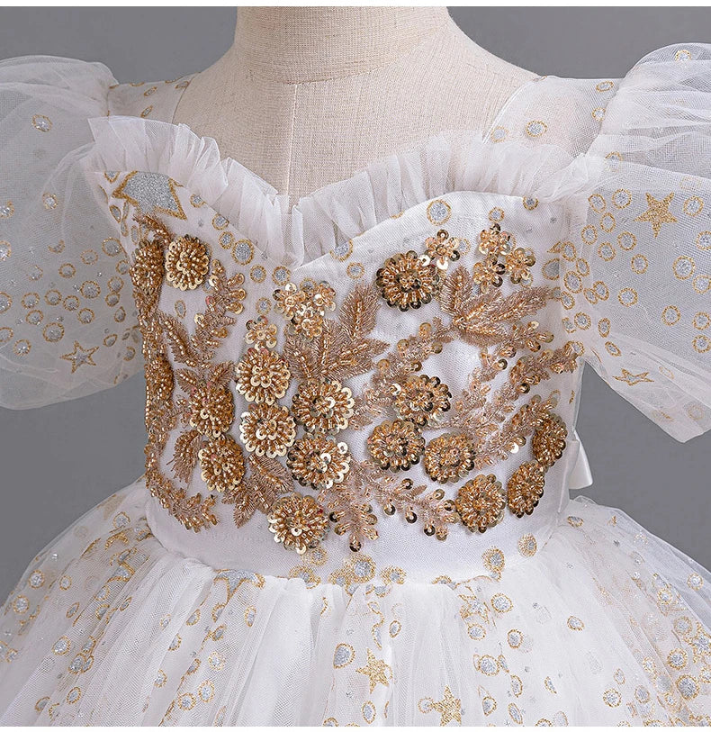 Girls' Flower Wedding Dress Long Sleeveless Summer Princess Rainbow Host Gift Performance Program