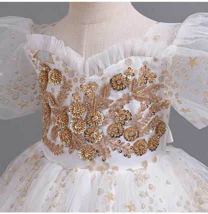 Girls' Flower Wedding Dress Long Sleeveless Summer Princess Rainbow Host Gift Performance Program