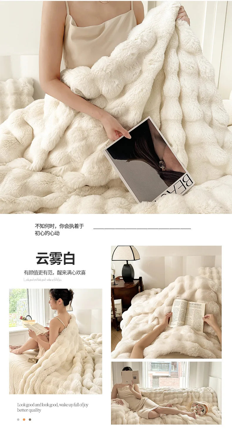 2025 new solid color imitation rabbit plush milk plush thickened thermal leisure home blanket office nap blanket, no pillowcase.