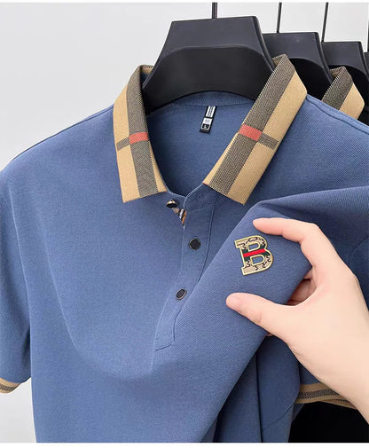 Luxury brand logo short sleeve polo shirt men summer new high-end silk cotton breathable Paul T-shirt fashion casual men's wear