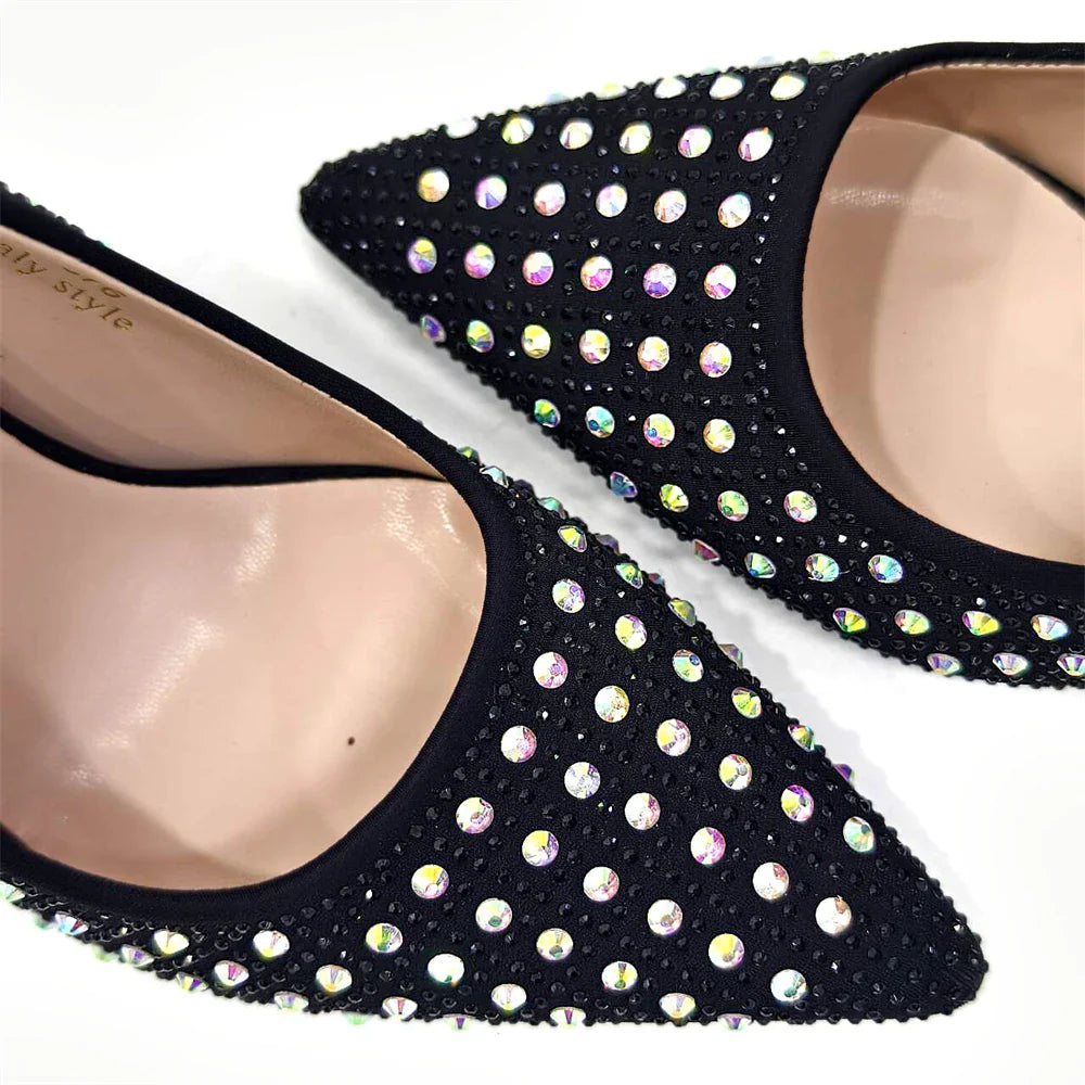 Nigerian Heel Party for Women Yellow Shoes and Bag Set Rhinestone Handbag Italian Design Wedding