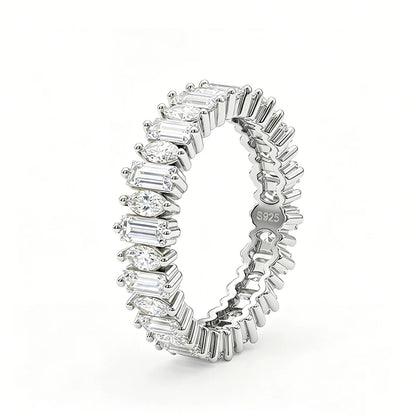 18k Plated 2*4mm Full Moissanite Rings for Women Emerald Cut Full Eternity Band S925 Sterling Silver Pass Diamond Tester