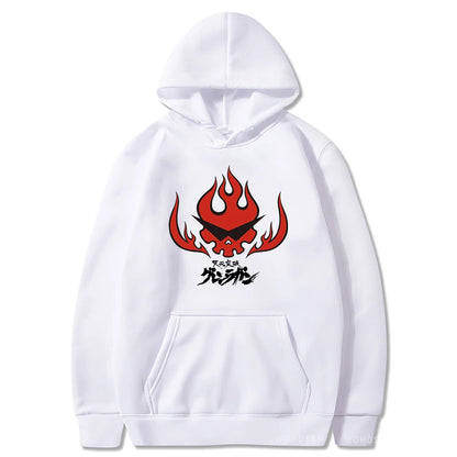 Anime Tengen Toppa Gurren Lagann Letter Hoodies Harajuku Flaming Skull Red Graphic Autumn Winter Warm Patchwork Sweatshirts