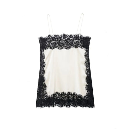 Elegant Sexy Lace Splice Satin Tops for Women Sleeveless Backless Beach Chic Tops Cropped Camisole Christmas Evening Party Tops