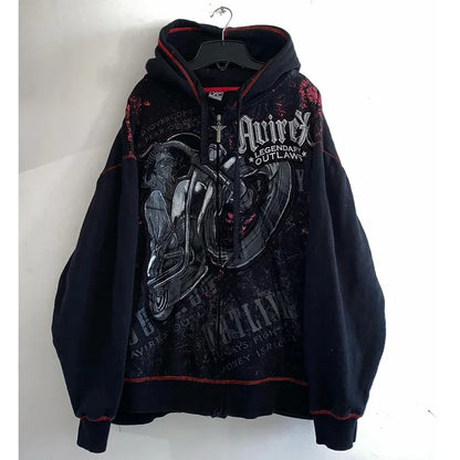 Zipper Hoodie Y2K Harajuku goth Long Sleeve Sweatshirt Oversized Hooded Jacket Gothic Loose Streetwear Skull Anime Men Women