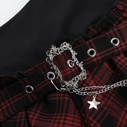 Cyber Punk Dark Gothic Skirt Women Streetwear Harajuku Irregular Patchwork Red Plaid Skirt Hotsweet Y2k Clubwear Skirt