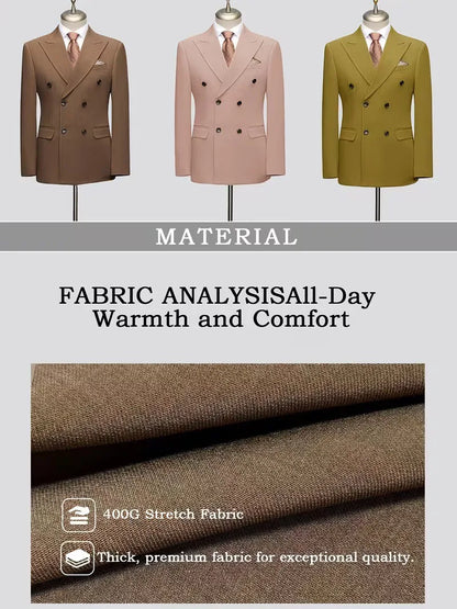 2026 New Double-Breasted Peak Lapel Men's Suit Set Two-Piece Coffee Beige Pink (Jacket   Pants) Casual Business B