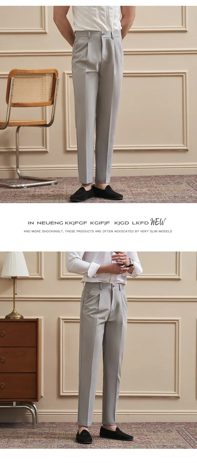 High Quality Men's Business Casual Slim-Fitting Suit Pants, Classic Solid Color Straight Work Trousers