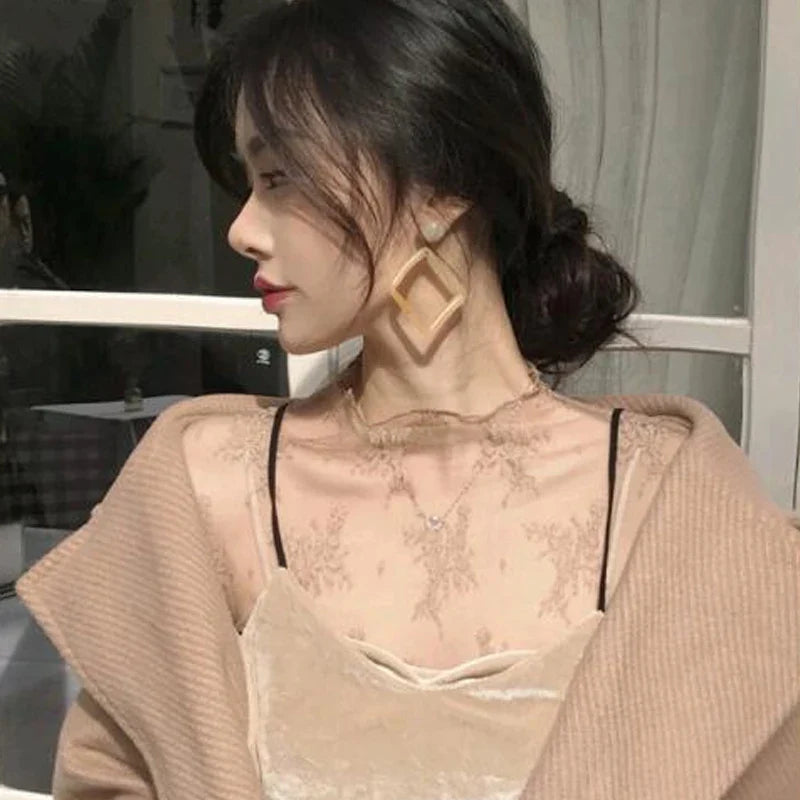 Elegant Sexy Women's Mesh T-Shirts Long Sleeve Lace See Through Blouse Versatile Bottoming Shirt Girls Sheer Tees Body Crop Top