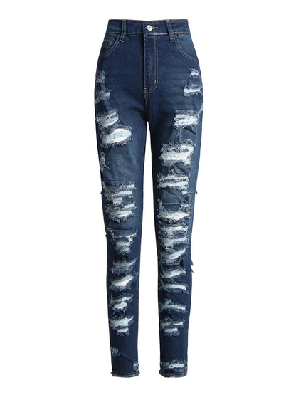 Women High Waist Patchwork Pocket Casual Slim Pencil Pants