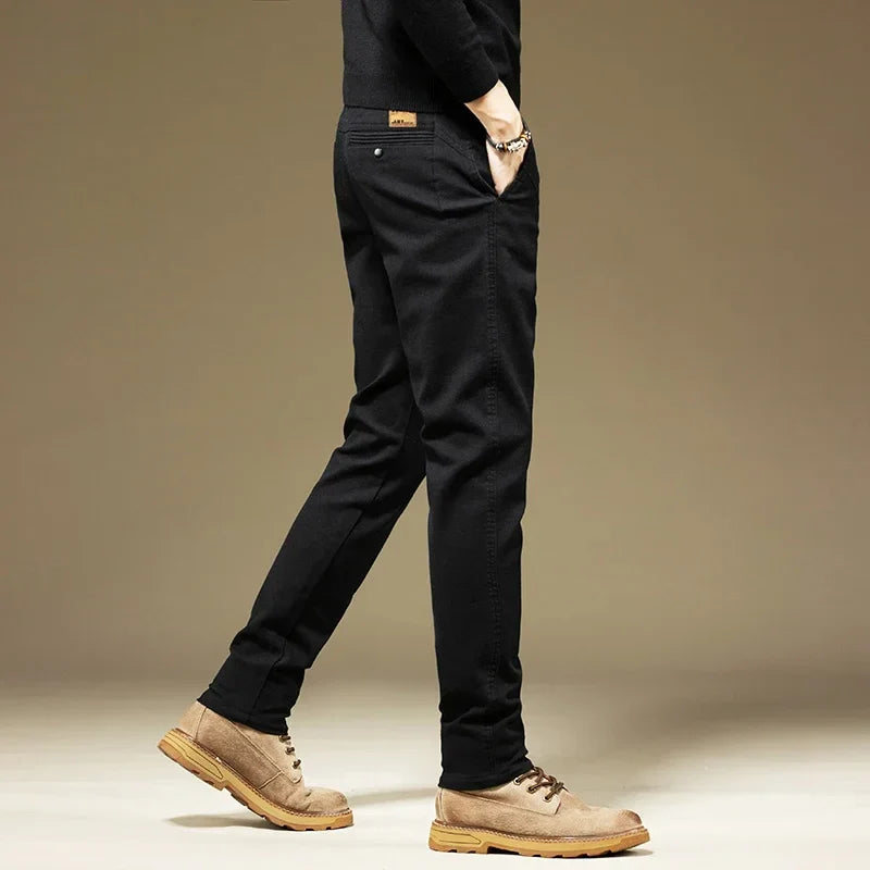 Men's Pants Casual Cotton Solid Color Spring Autumn Straight Business Work Pants High Quality Fashion Black Grey Trousers