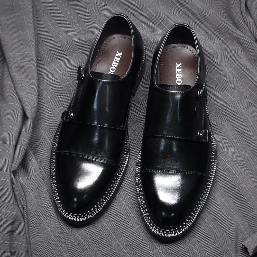 Luxury Genuine Leather Men's Wedding Dress Shoes Buckle Monk Strap Red Sole Cap Toe Black Brown Business Formal Shoes for Man