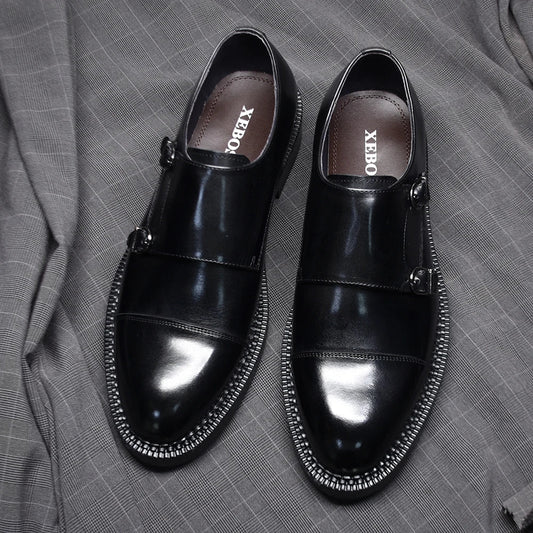 Luxury Genuine Leather Men's Wedding Dress Shoes Buckle Monk Strap Red Sole Cap Toe Black Brown Business Formal Shoes for Man