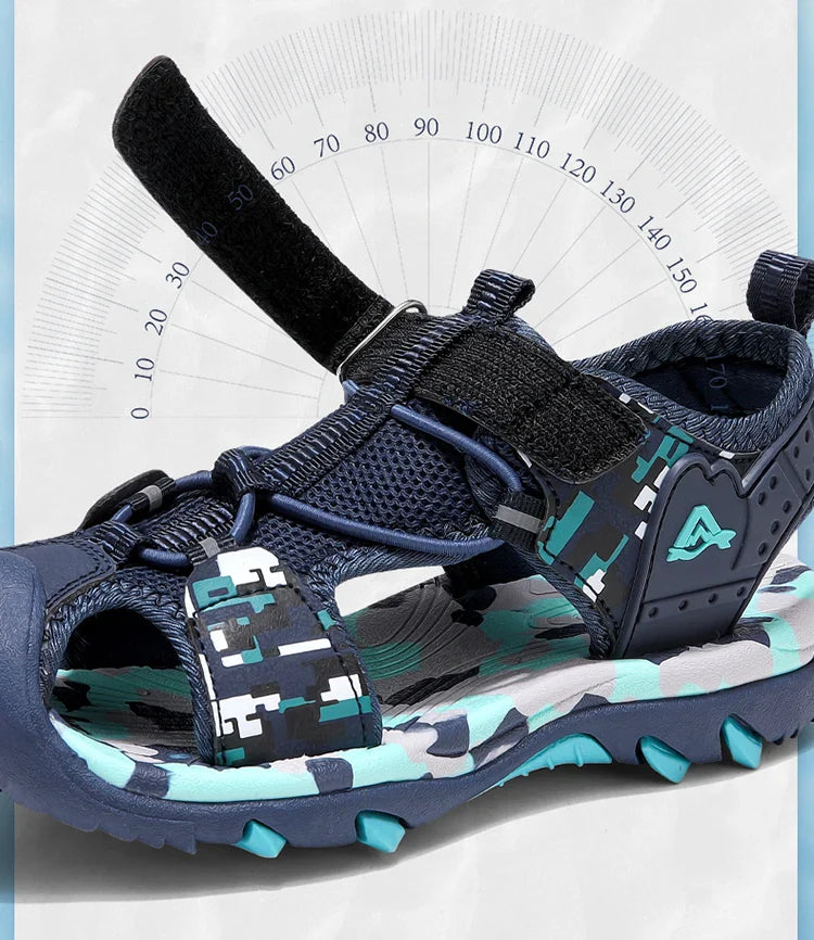 Summer Sport Sandals for Children's 5-16 Years Boys Breathable Anti-Slip Beach Shoes Outdoor Anti-Bump Closed Toe Sandails