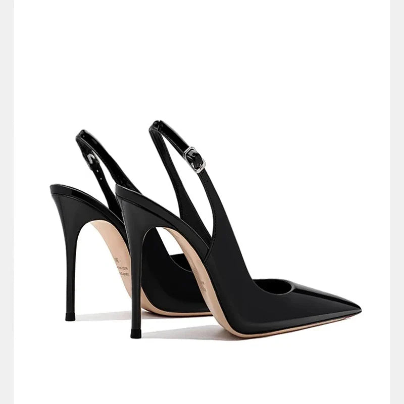 2026Summer Fashion Buckle Women's High Heels 10cm New Open Heel Party Dress Designer Pointed Toe Casual Sandals Zapatillas Mujer