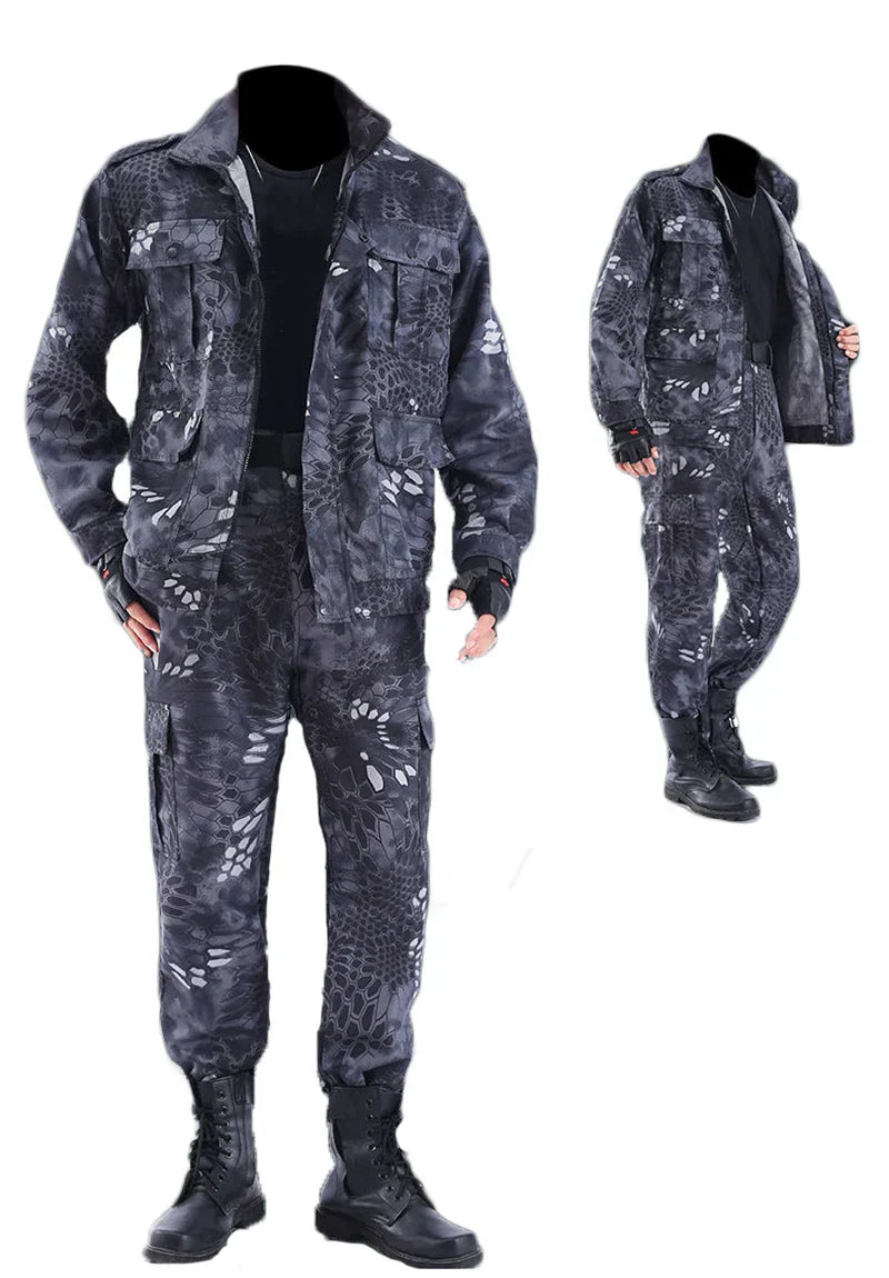 Outdoor Uniform Men's Soft Tracksuit Suit Black Python Pattern Wear-resistant Overalls Labor Insurance Cloth
