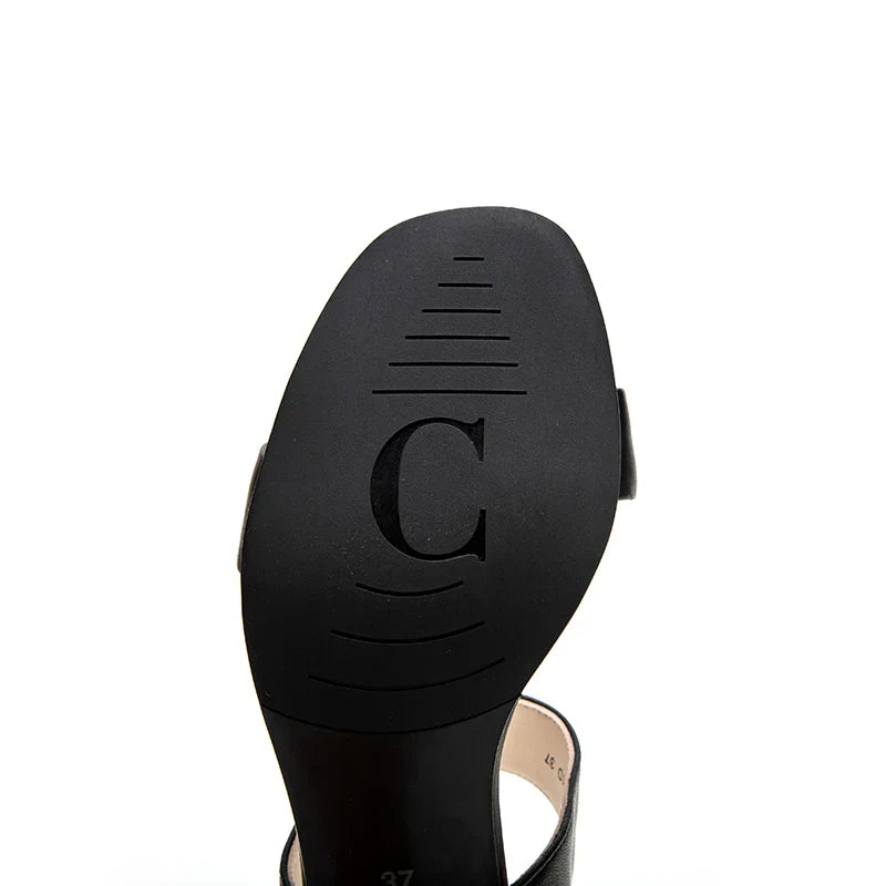 2024 Summer New Women's Sandals Mid Heel Casual Shoes Sandals Black White Thin Strap Adjustable