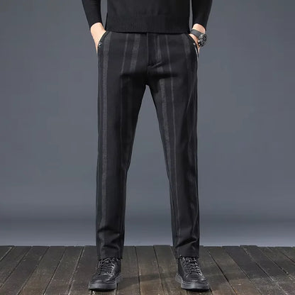 Autumn New Men's Slim Casual Pants  Fashionable Fit Elastic Business Pants High Quality Stripe Classic 3-colors Male Trousers