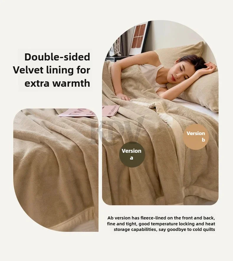 Double Layer Solid Color Milk Velvet Blanket Autumn Winter Thicken Warm Plush Blanket for Bed Sofa Single Double Thick Bed Sheet