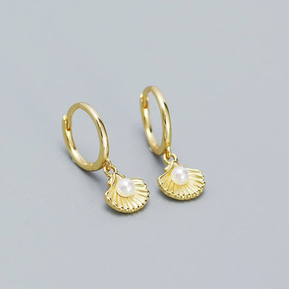 925 Sterling Silver Romantic Sea Shell Pendant Synthetic Pearl Drop Earrings for Women Trendy Beach Bohemian Part Jewelry