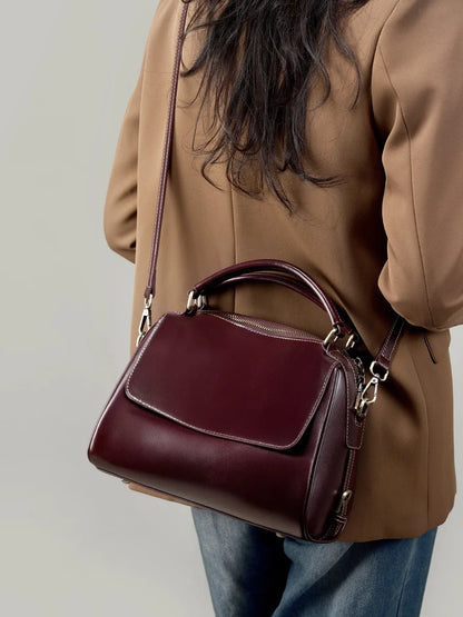 Genuine Leather Women's Handbag Cowhide Shoulder Bag Large Capacity Boston Crossbody Satchel For Fashion Bolsa Two Straps