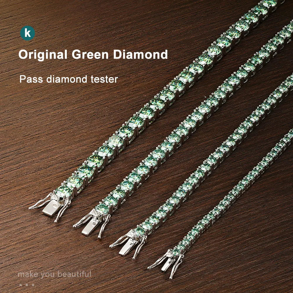 D VVS Original Green Moissanite Tennis Bracelets for Women Men Lab Diamond with GRA Wedding Jewelry 925 Sliver Bracelet