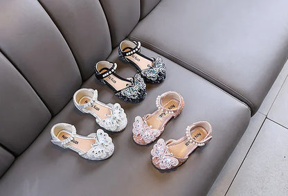 Kids Sandals for Girls Rhinestone Butterfly Elegant Versatile Children's Summer Sandals Soft Bottom Princess Fashion Flat Shoes