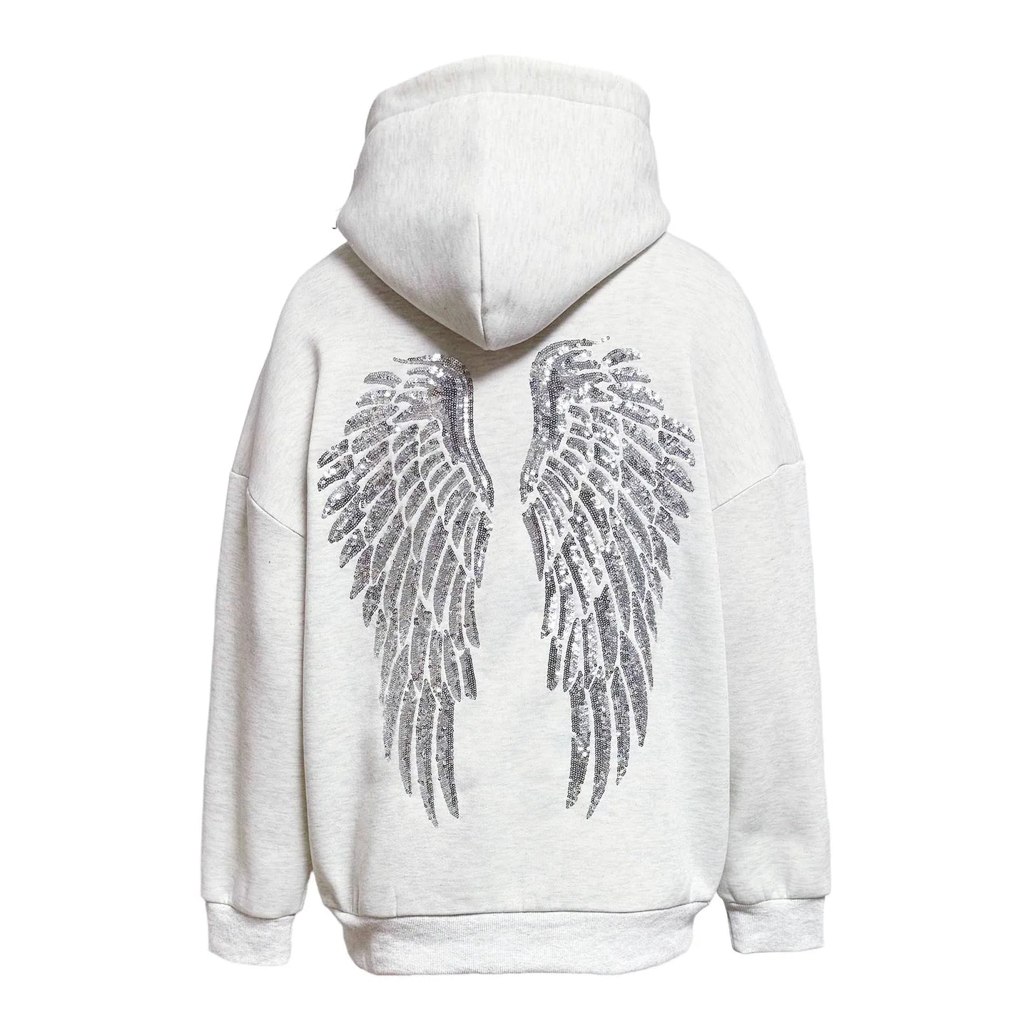 Glitter Angel Wings Printed Hoodies Women Streetwear Loose Long Sleeve White Pullover Fashion Y2k Harajuku Casual Sweatshirts