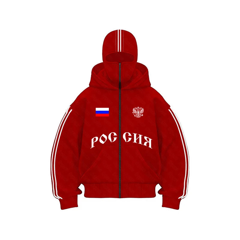 Vintage Double Zip Hoodies Y2K Clothes Men Hip Hop Lettering Graphic Oversized Hoodies Sweatshirts Casual Jacket