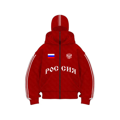Vintage Double Zip Hoodies Y2K Clothes Men Hip Hop Lettering Graphic Oversized Hoodies Sweatshirts Casual Jacket