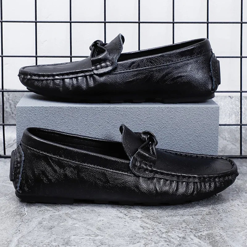 Genuine Leather Men Casual Shoes Black Mens Loafers Fashion Luxury Brand Lightweight Comfortable Slip on Boat Driving Shoes