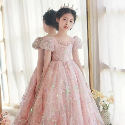 Vestidos de noite infantis bordados de renda, longos vestidos de princesa, vestidos formais elegantes para meninas, vestidos de formatura 3-15 anos, roupas para festa de aniversário
