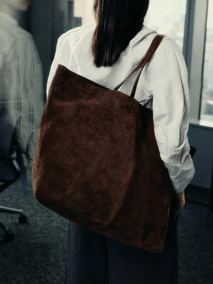 Ladies' single-shoulder bag, cowhide handbag, super large capacity shopping bag, solid-color single-shoulder tote bag, a gift fo